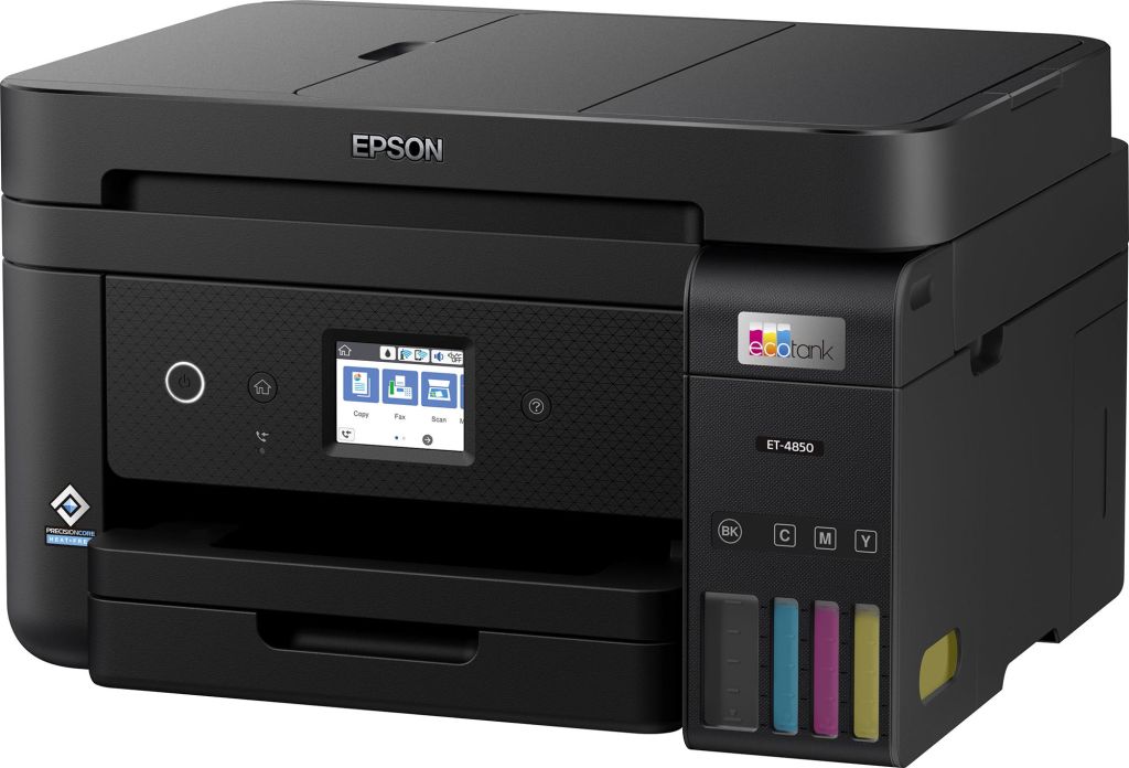 La Epson EcoTank ET-4850 è una stampante a getto d'inchiostro all-in-one A4 con un serbatoio d'inchiostro ricaricabile